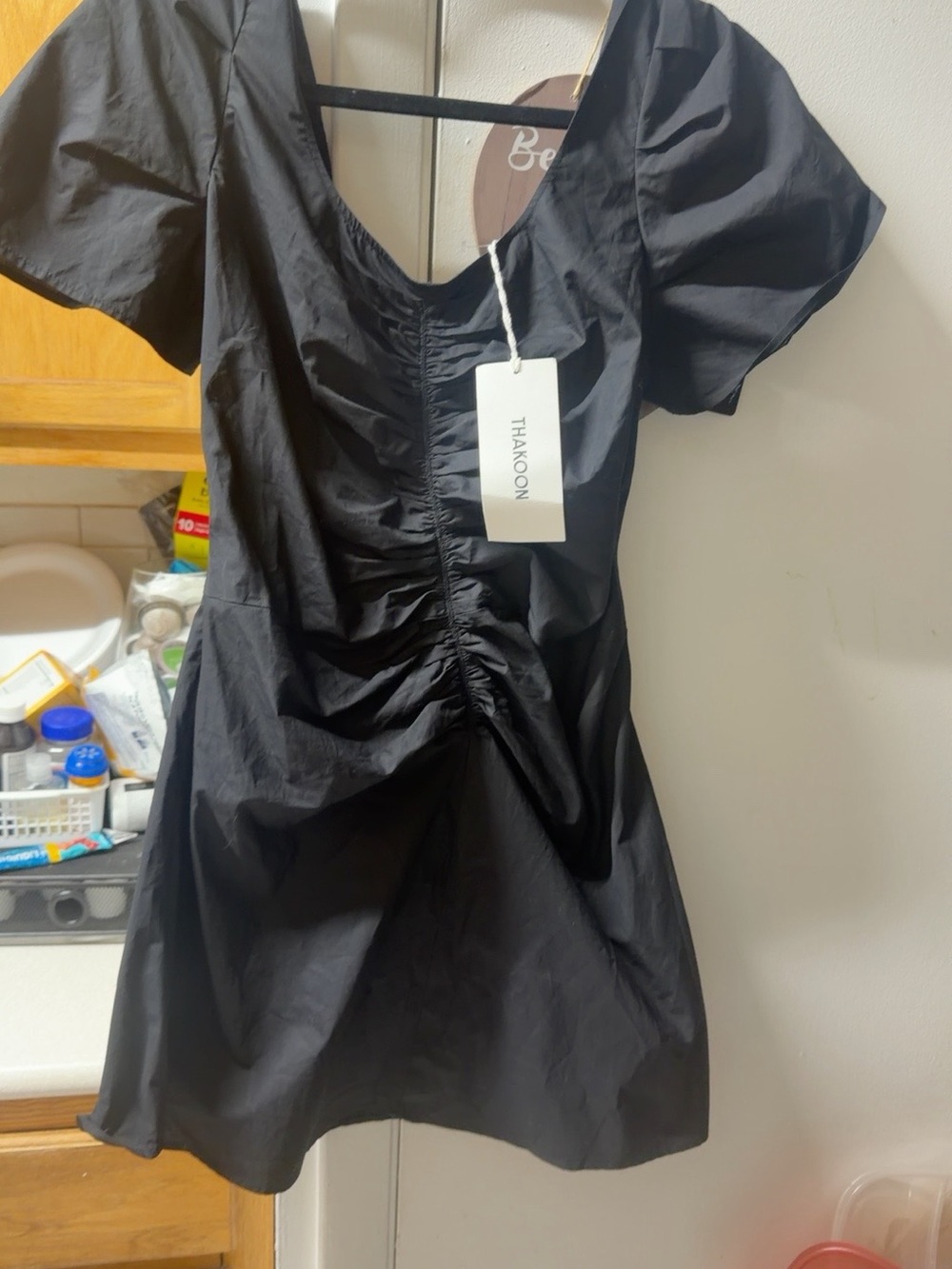 THAKOON Black Ruched Open Back Mini Dress Size 6 NWT